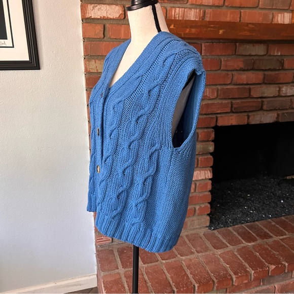 Anthropologie Pilcro Chunky Cable Knit Sweater Vest in Blue Sz M - Picture 8 of 11
